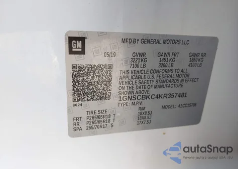 2019 Chevrolet Tahoe Lt from USA, damaged, VIN 1GNSCBKC4KR357481